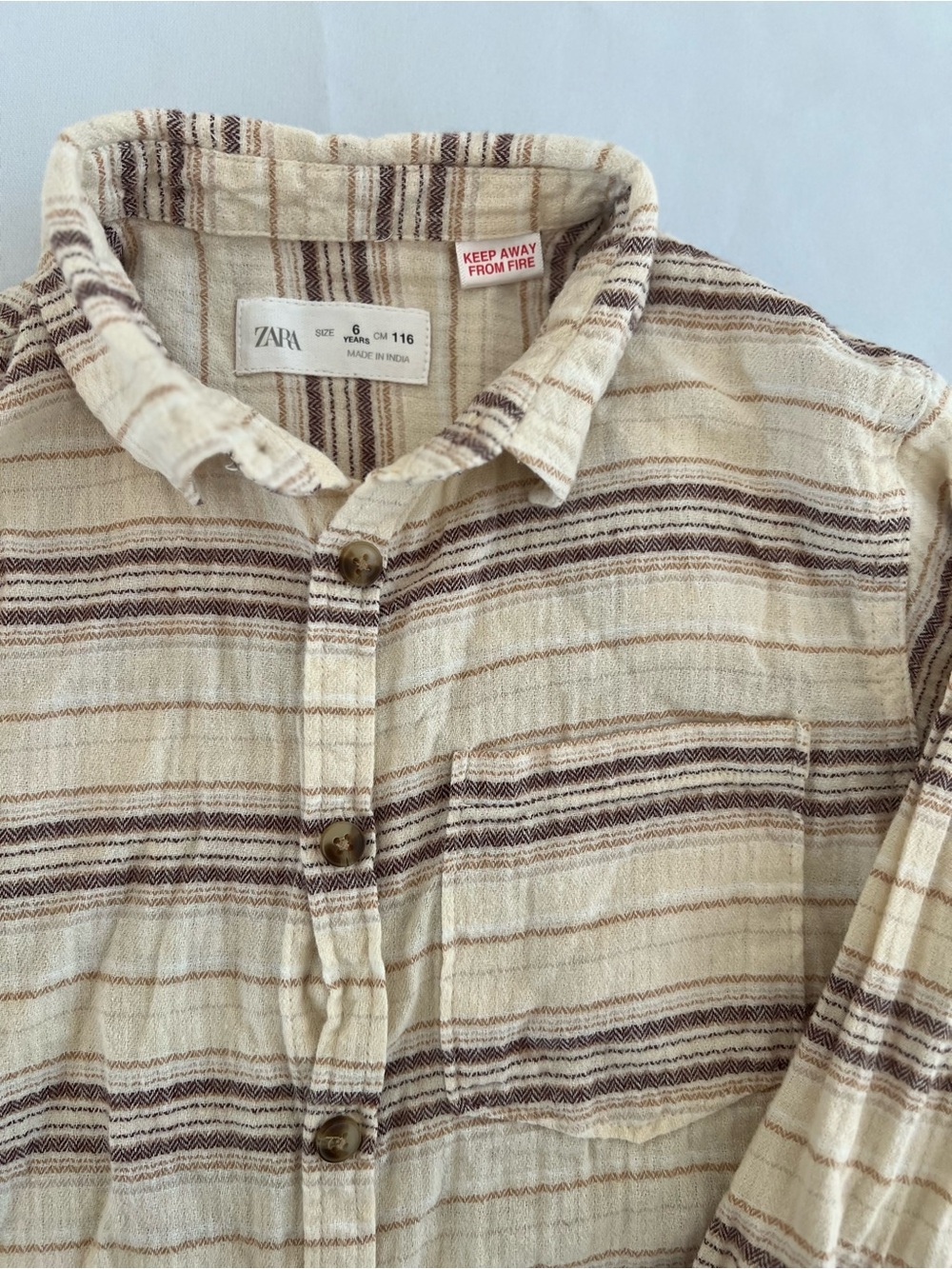 Zara Cream and Brown Striped Kids Button-Up Shirt